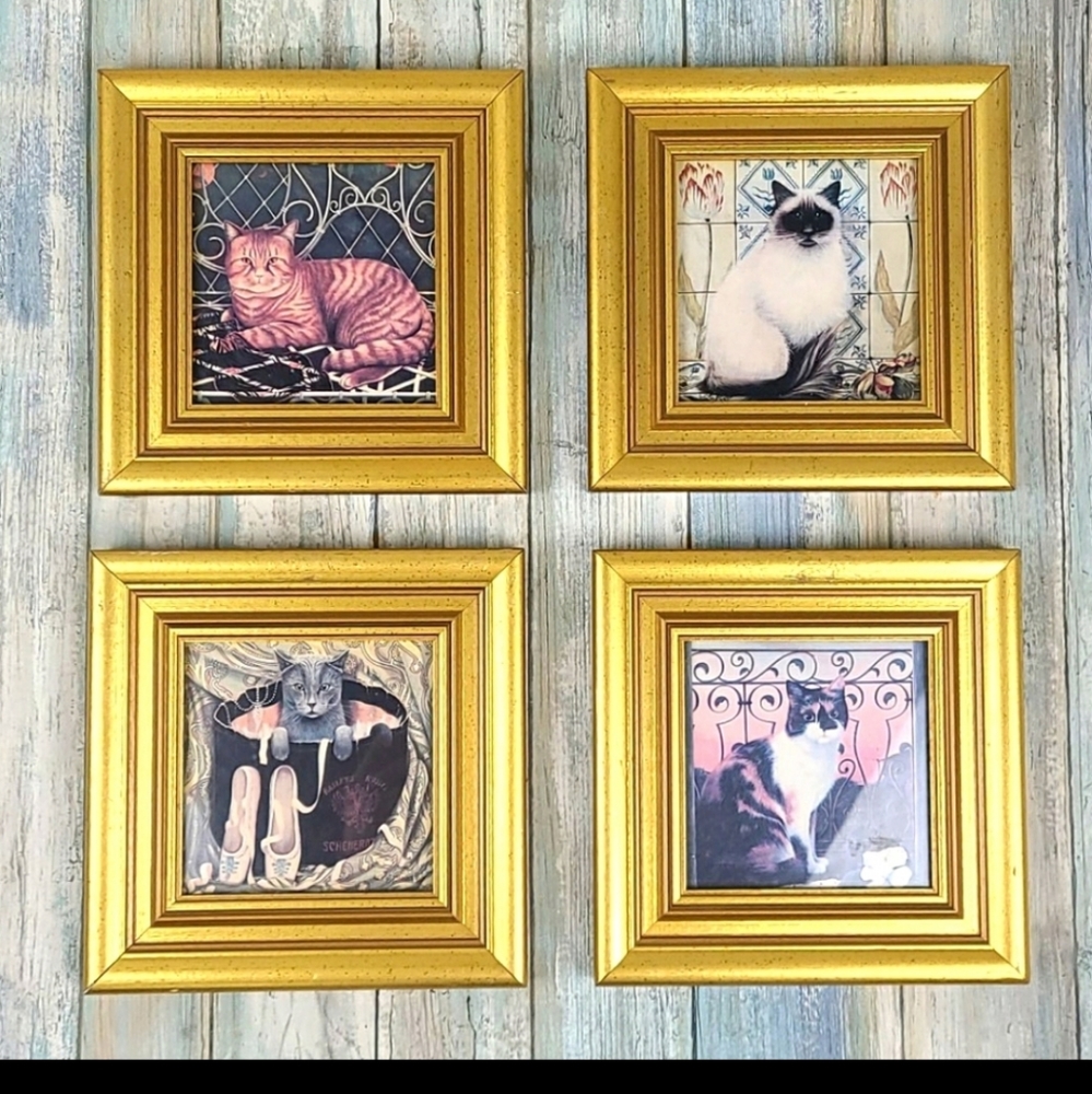 Framed cat wall art set